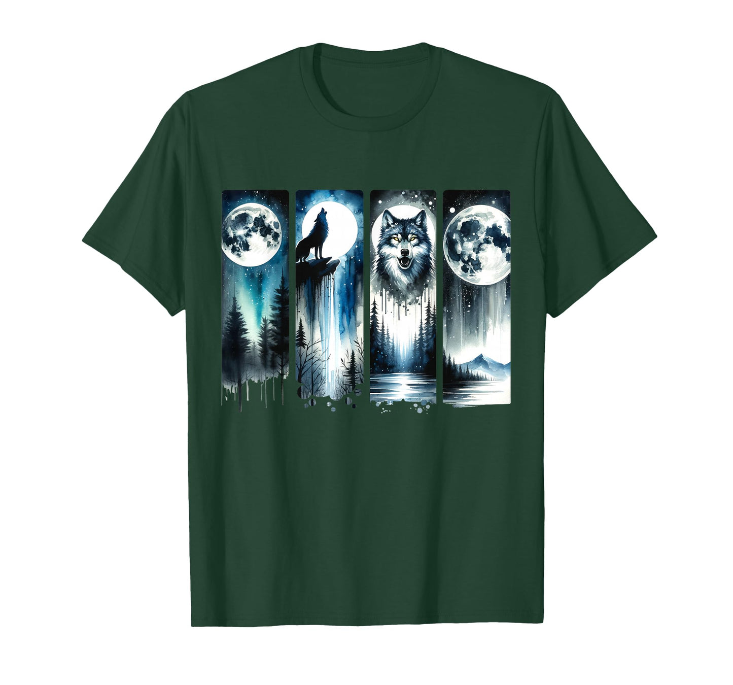 Wolf & Full Moon Forest Night Scene - Graphic T-Shirt