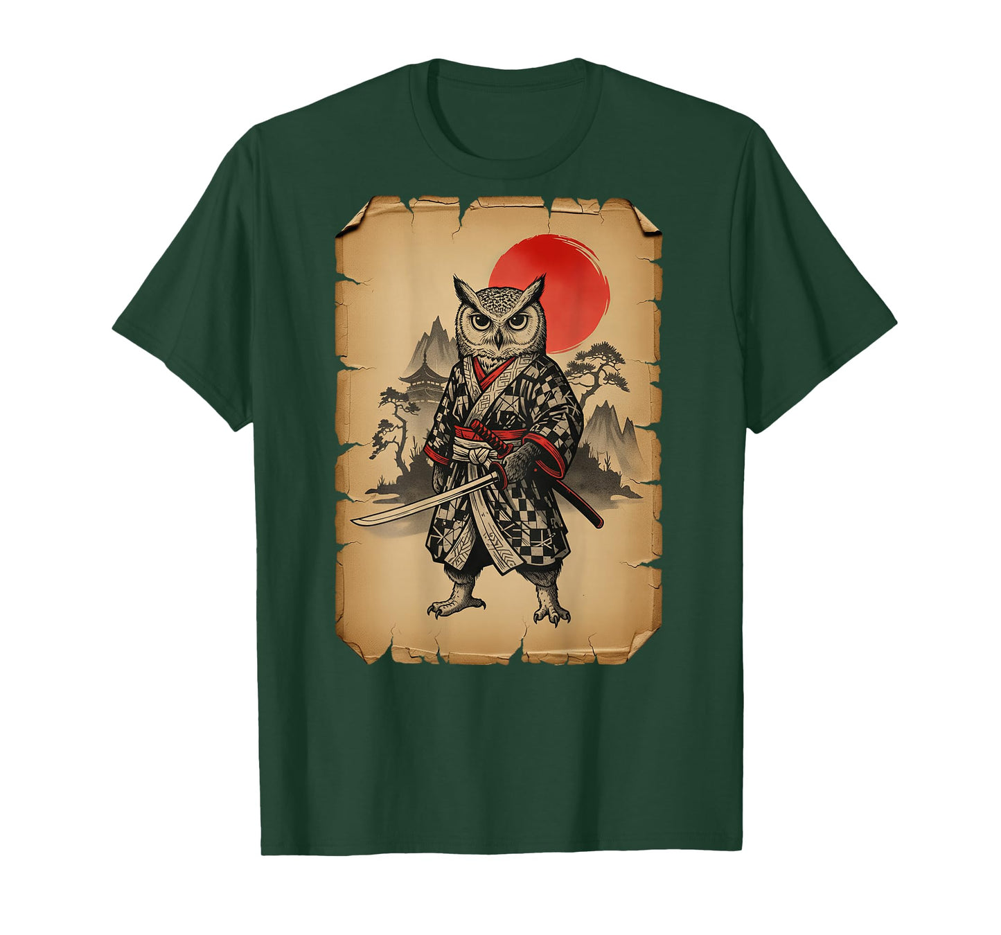 Samurai Owl Japanese Art Anime (On Back) T-Shirt