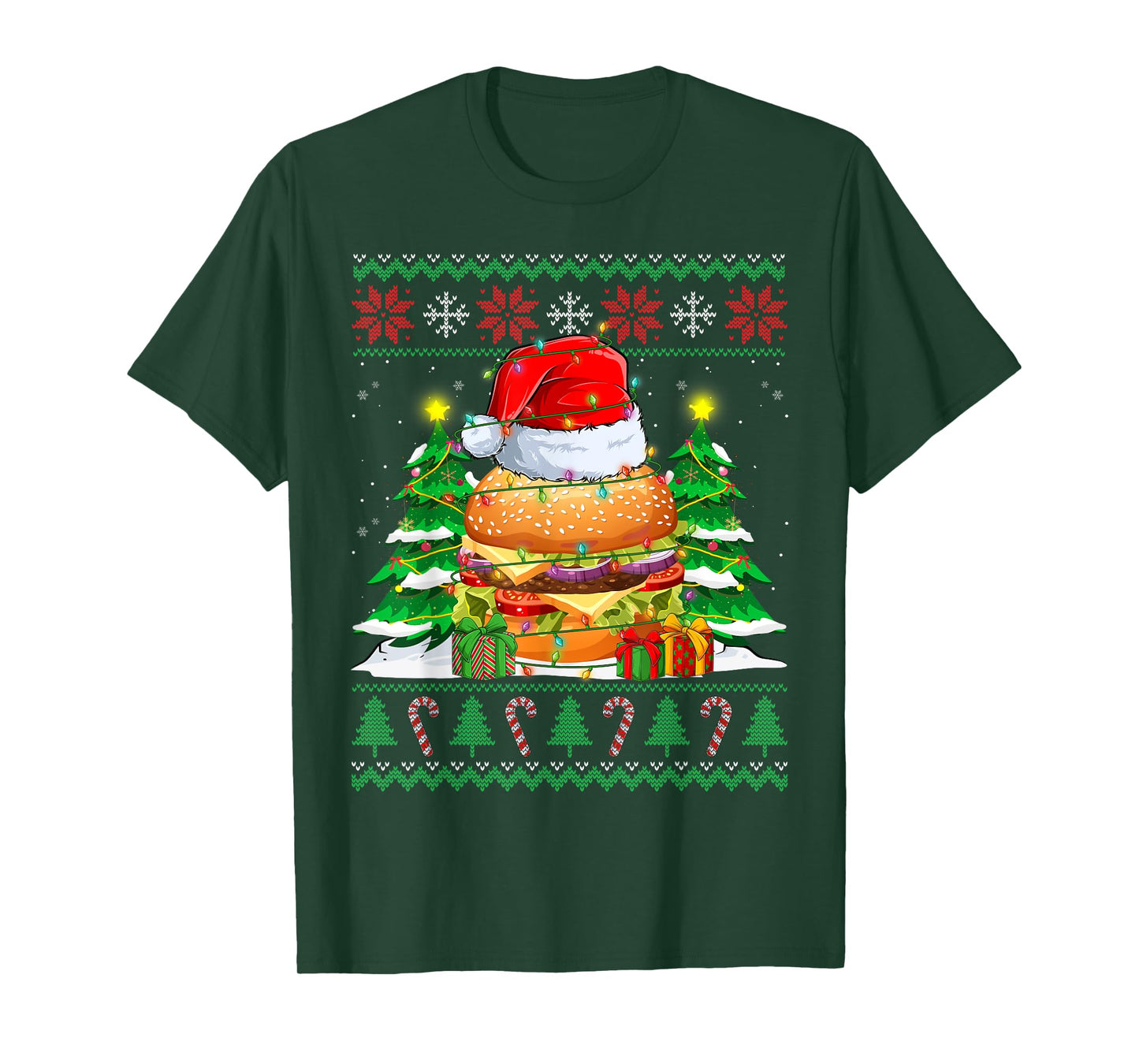 Santa Hamburger Fast Food Lovers Ugly Xmas Sweater Christmas T-Shirt
