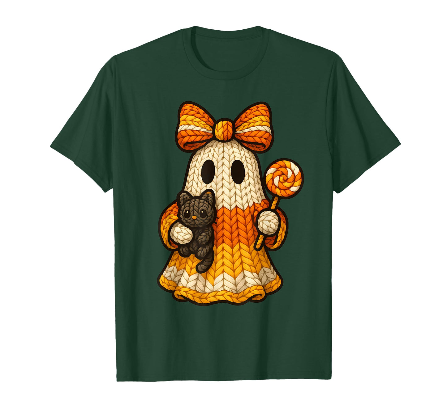 Ghost Coquette Black Cat Knitting Crocheting Yarn Halloween T-Shirt