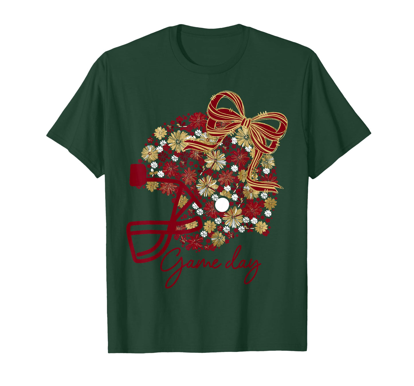 Floral Football Game Day Girly Team Spirit Burgundy & Gold T-Shirt