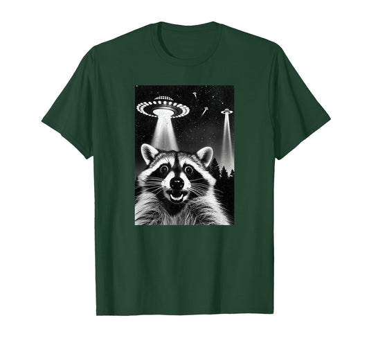 Raccoon UFO | Funny Invasion Meme Alien Raccoon UFO Selfie T-Shirt