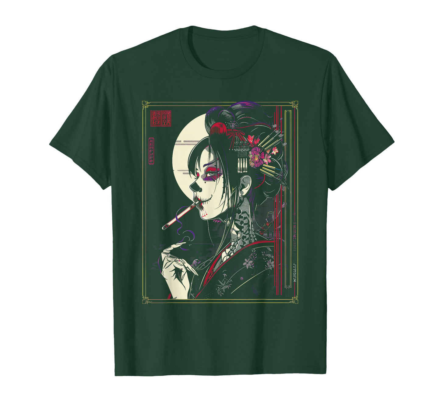 Anime Japanese Goth Cyberpunk City Geisha Art Vintage T-Shirt