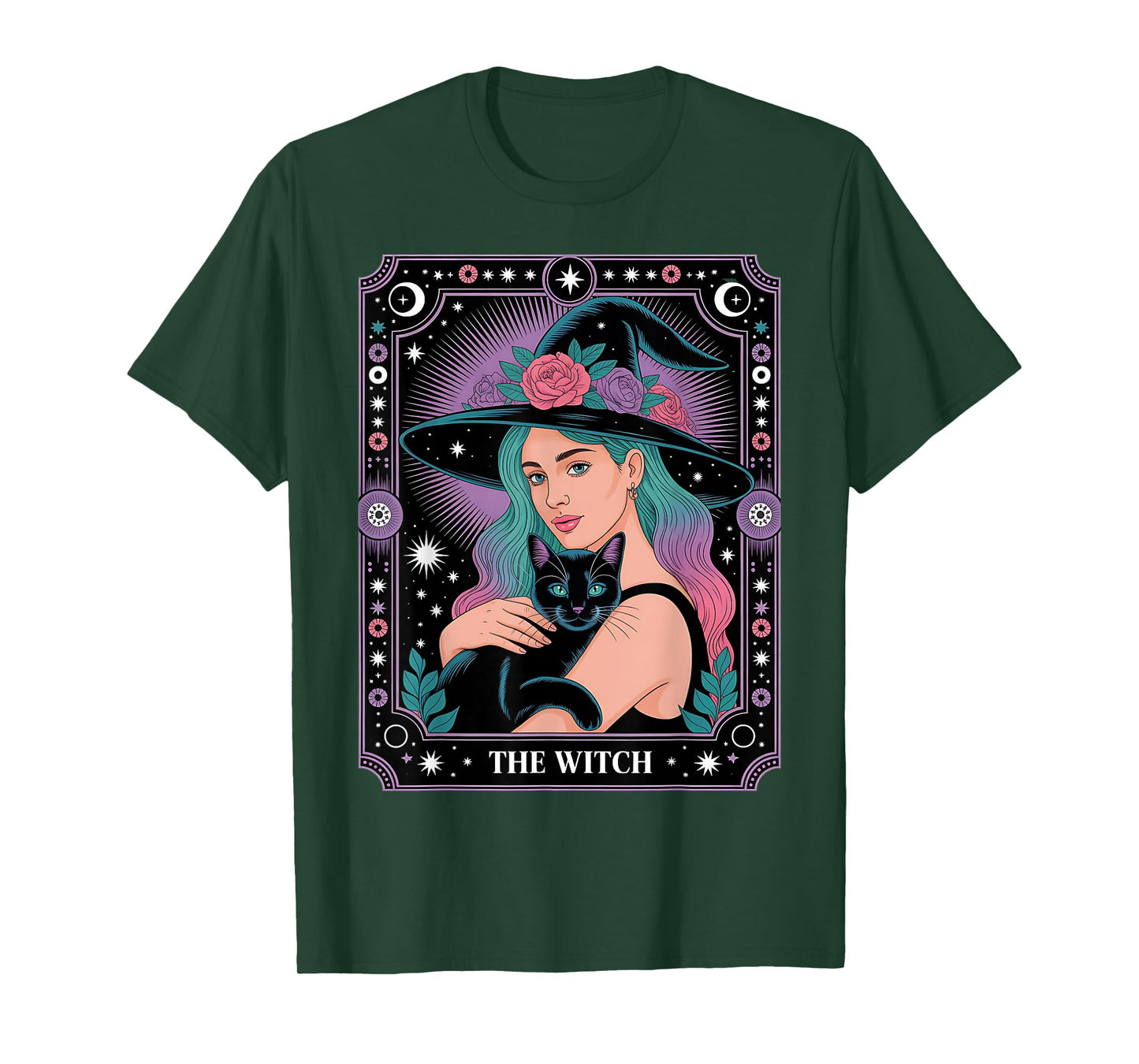 The Witch Cat Card Witch Vintage Gothic Halloween T-Shirt