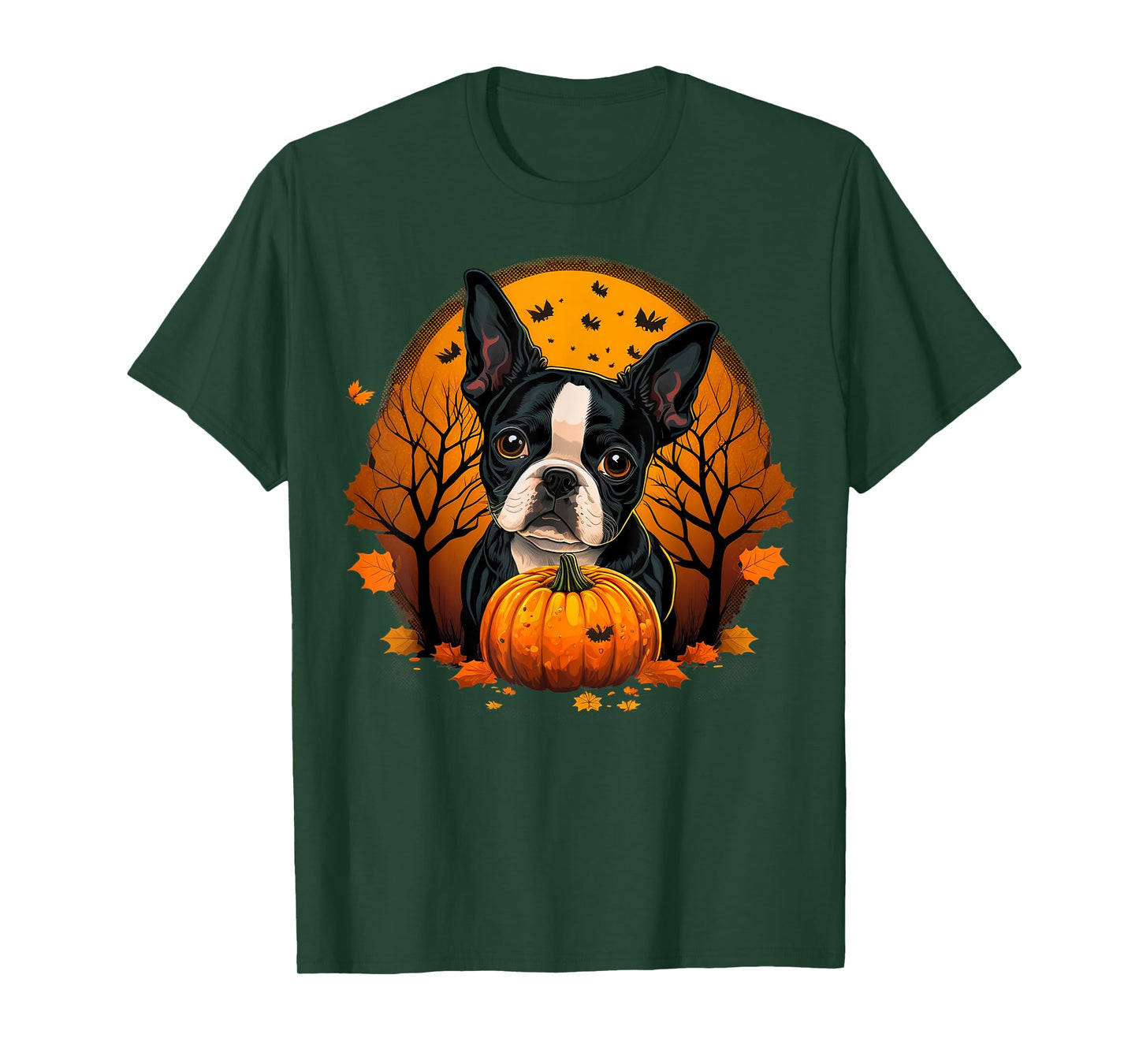 Pumpkin Boston Terrier Costume on Boston Terrier Halloween T-Shirt
