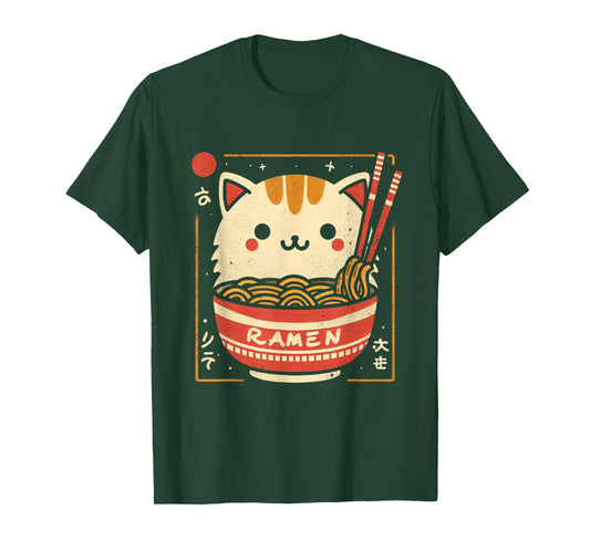 Ramen Cat Kawaii Neko Japanese Noodles Aesthetic Otaku Lover T-Shirt