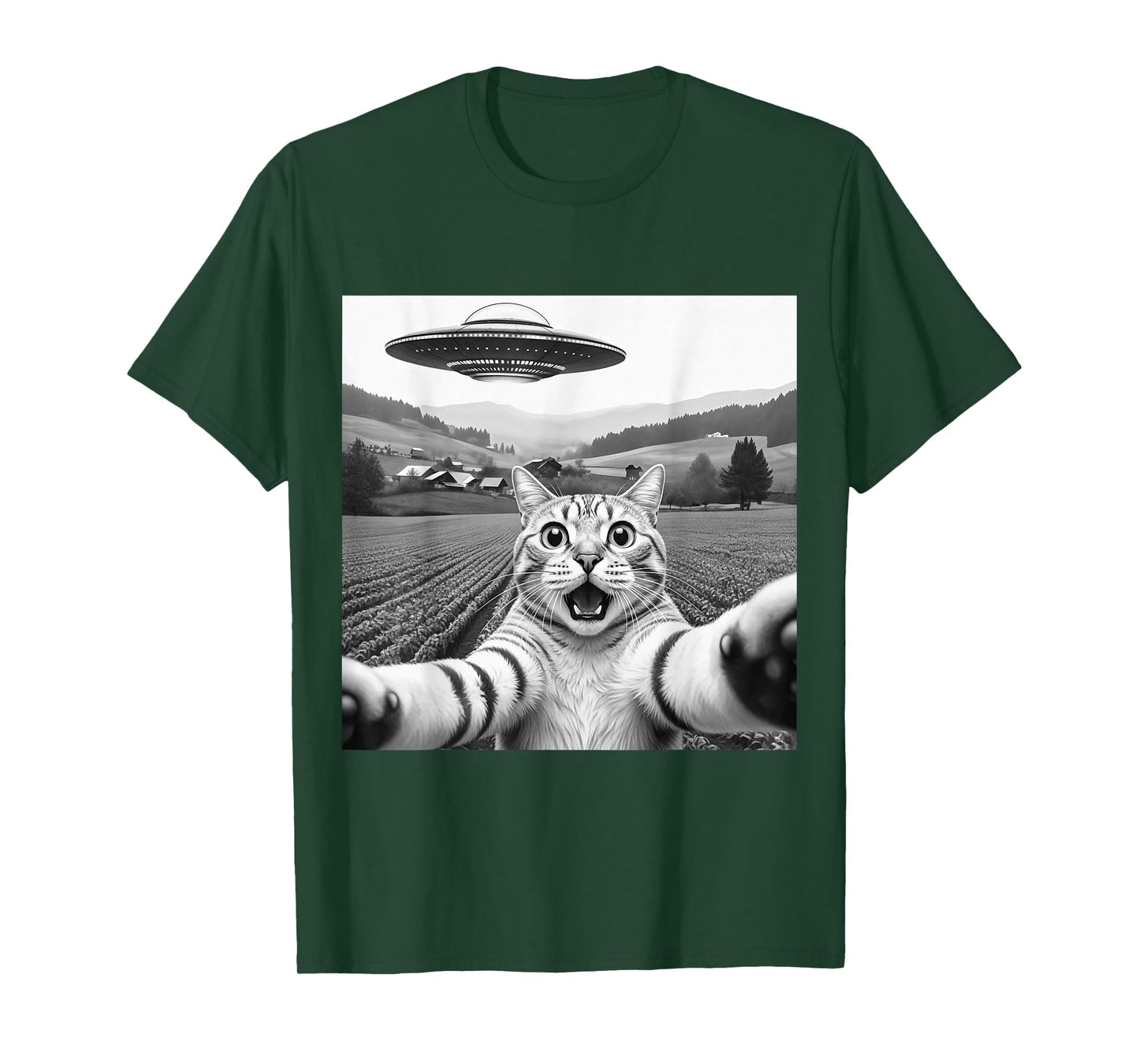 Cat Selfie with Alien UFO Funny Cat T-Shirt