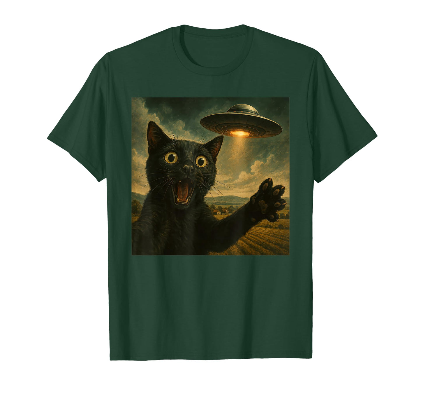 Black Cat Selfie With Alien UFO Funny Cat T-Shirt