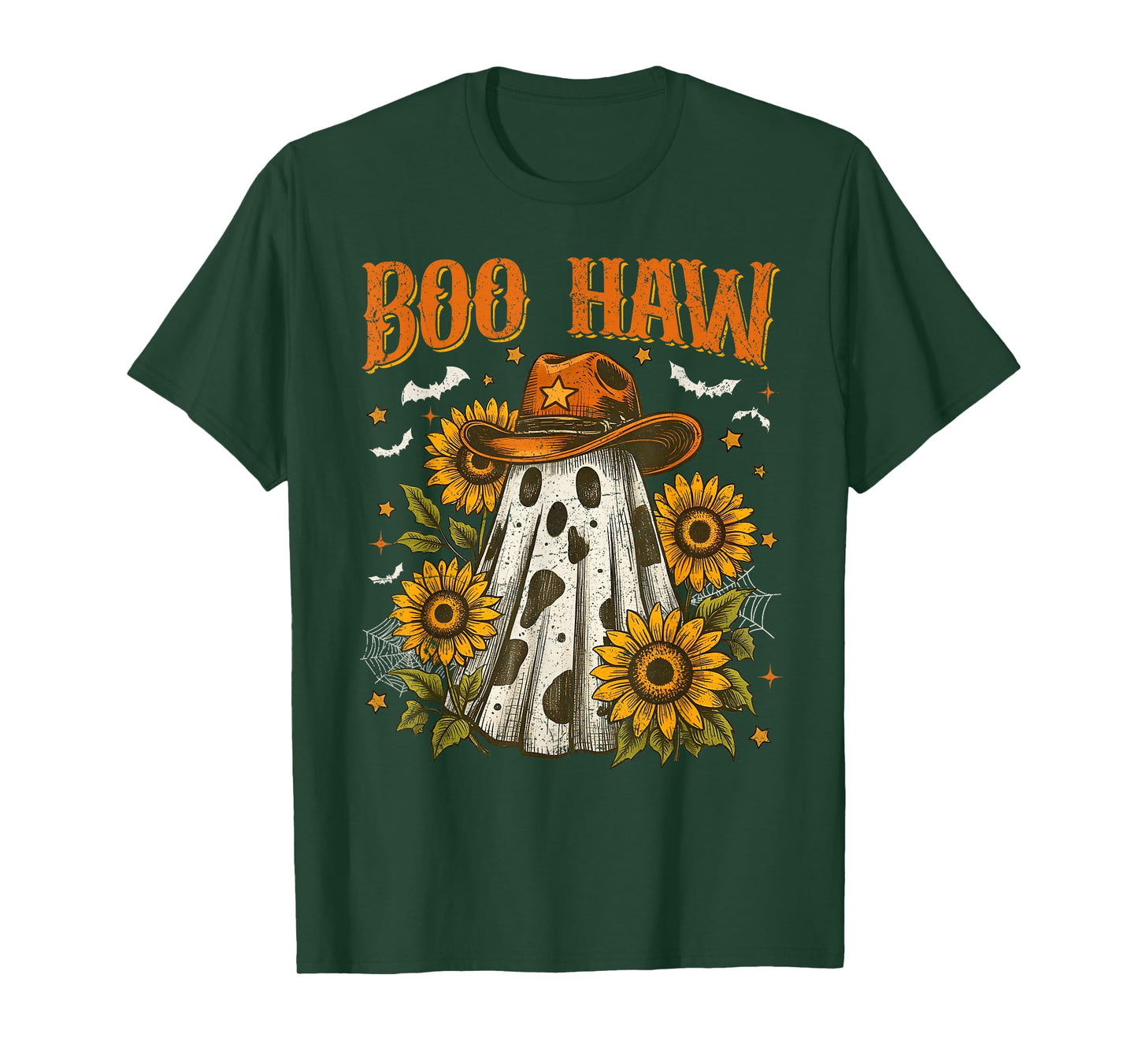 Boo Haw Cow Spot Ghost Pattern Western Halloween Cowboy T-Shirt