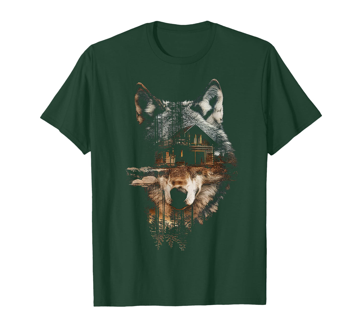 Wolf Nature House Animal Trees Illustration Art Wolf T-Shirt