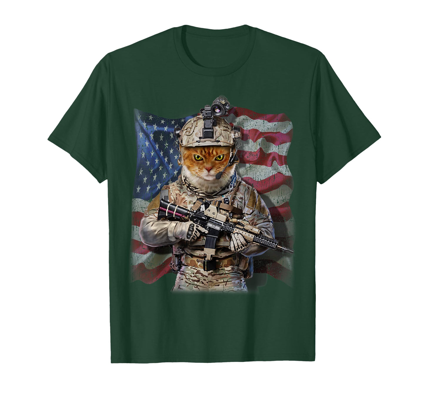 USA America Patriot Tabby Cat as Army Commando T-Shirt