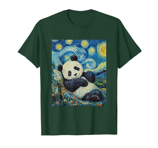 Cute Panda Bear - Van Gogh Style - Starry Night Graphic T-Shirt