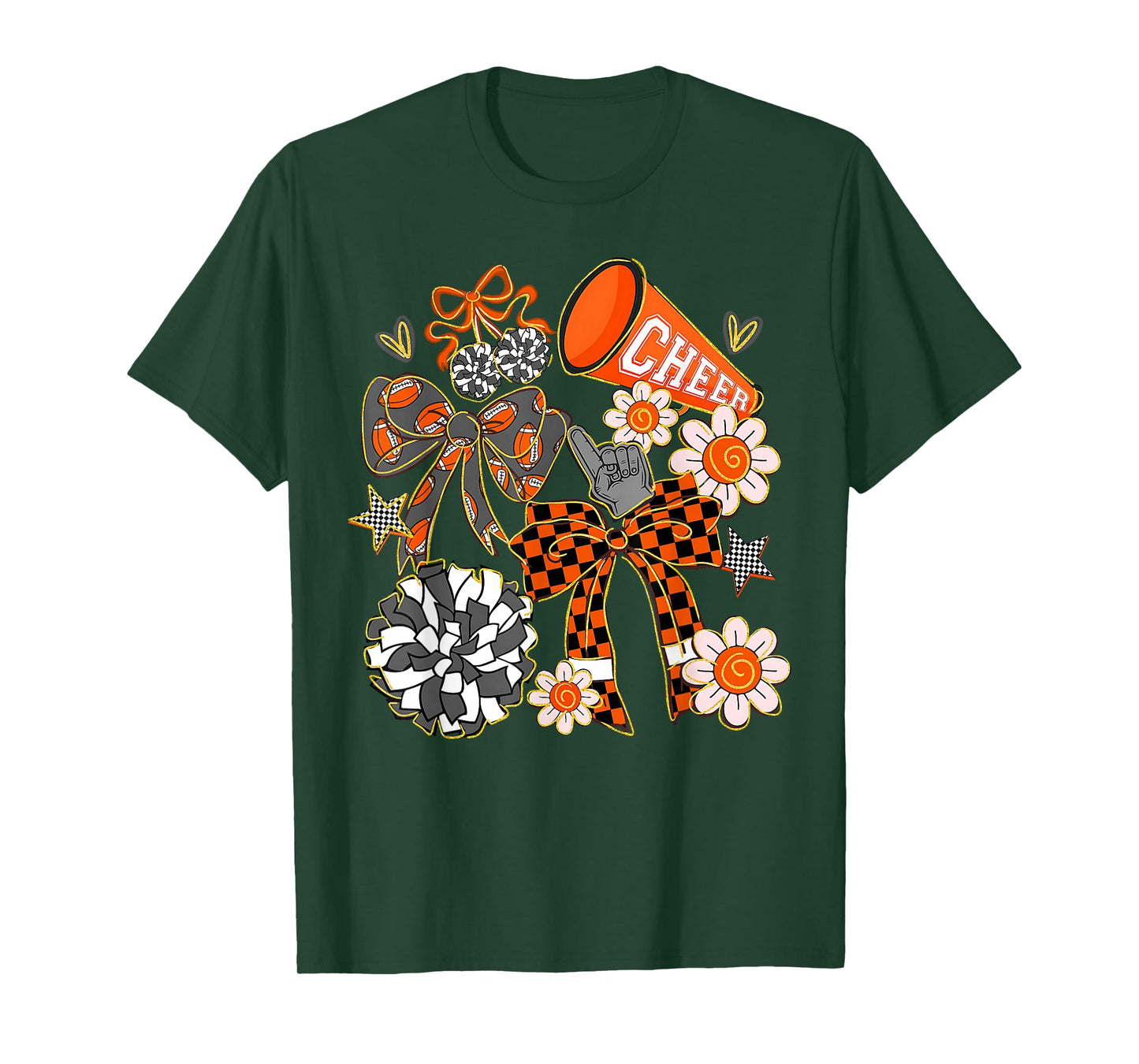 Coquette Cheer Bow Sport Cheerleader Orange Game Day T-Shirt