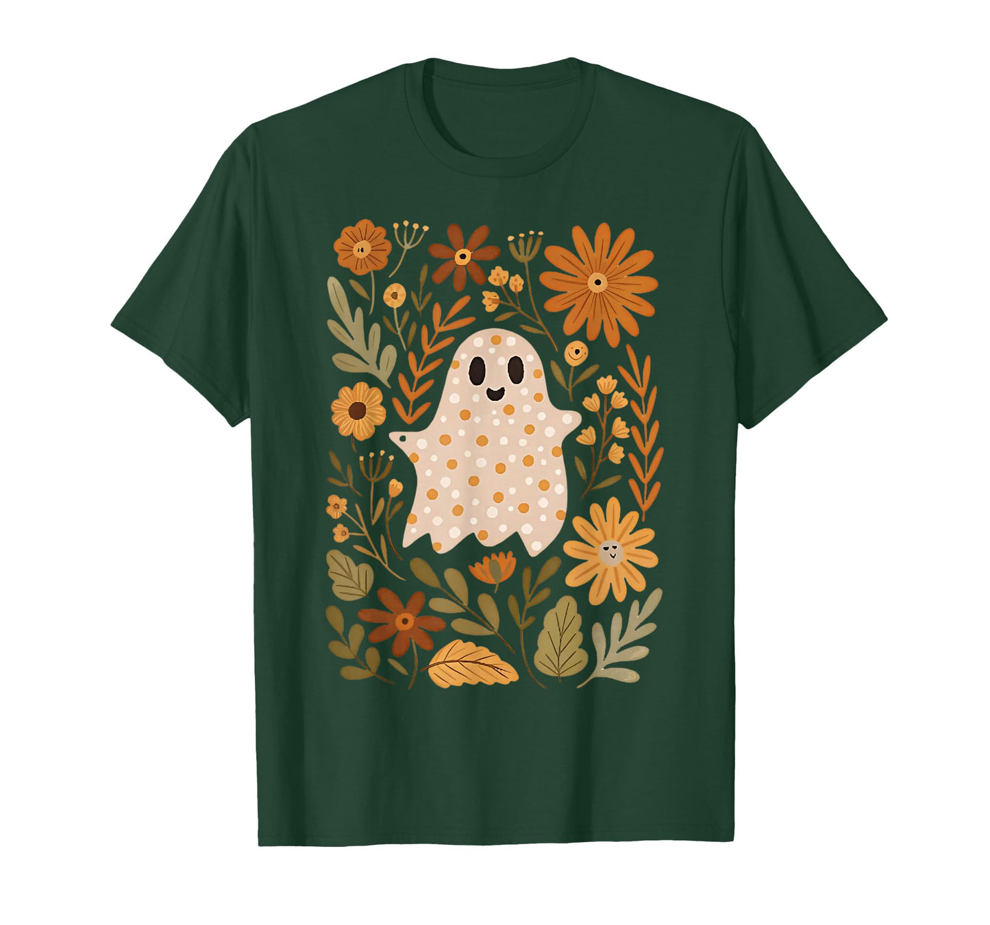 Retro Wildflower Boho Ghost Floral Halloween Cute Fall Vibes T-Shirt