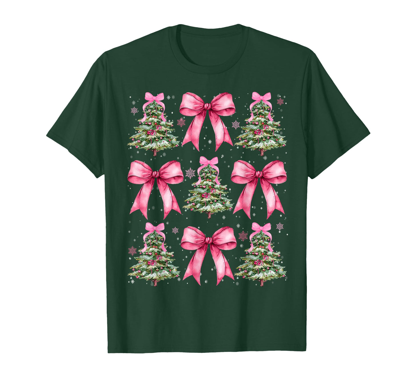 Pink Coquette Bow Xmas Holiday Christmas Tree Girl Women T-Shirt