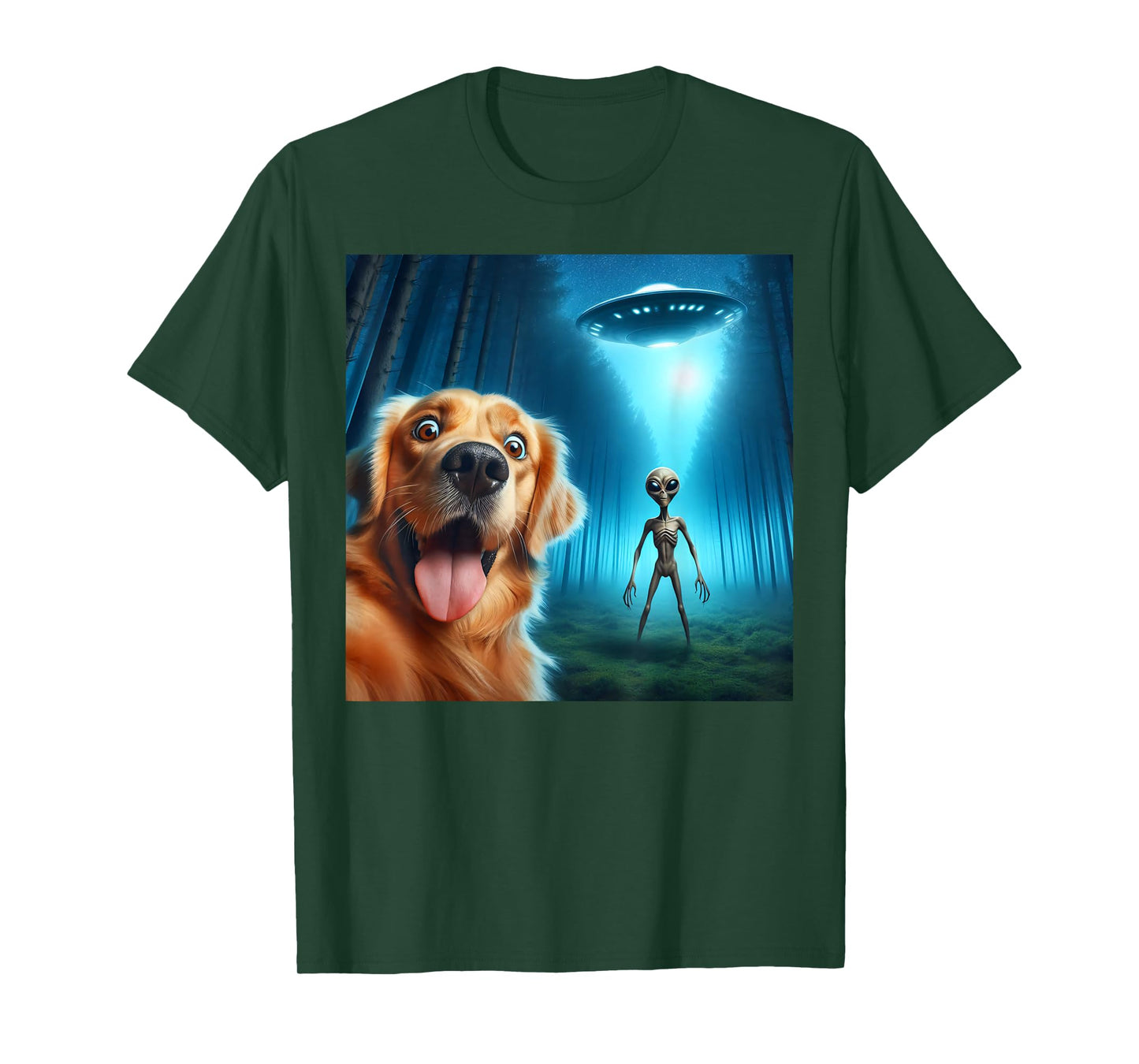 Golden retriever Selfie alien UFO funny T-Shirt