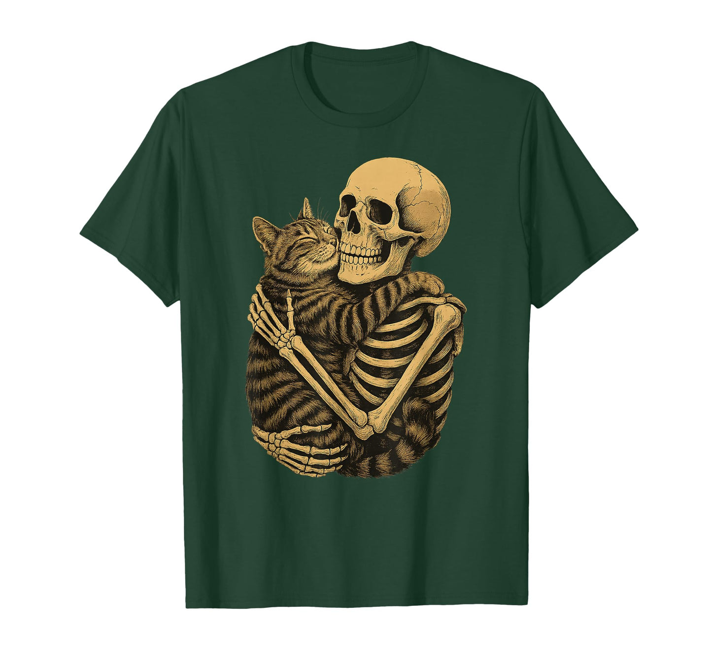 Funny Skeleton Hugging Cat Halloween Cat Lover Cat Mom Dad T-Shirt