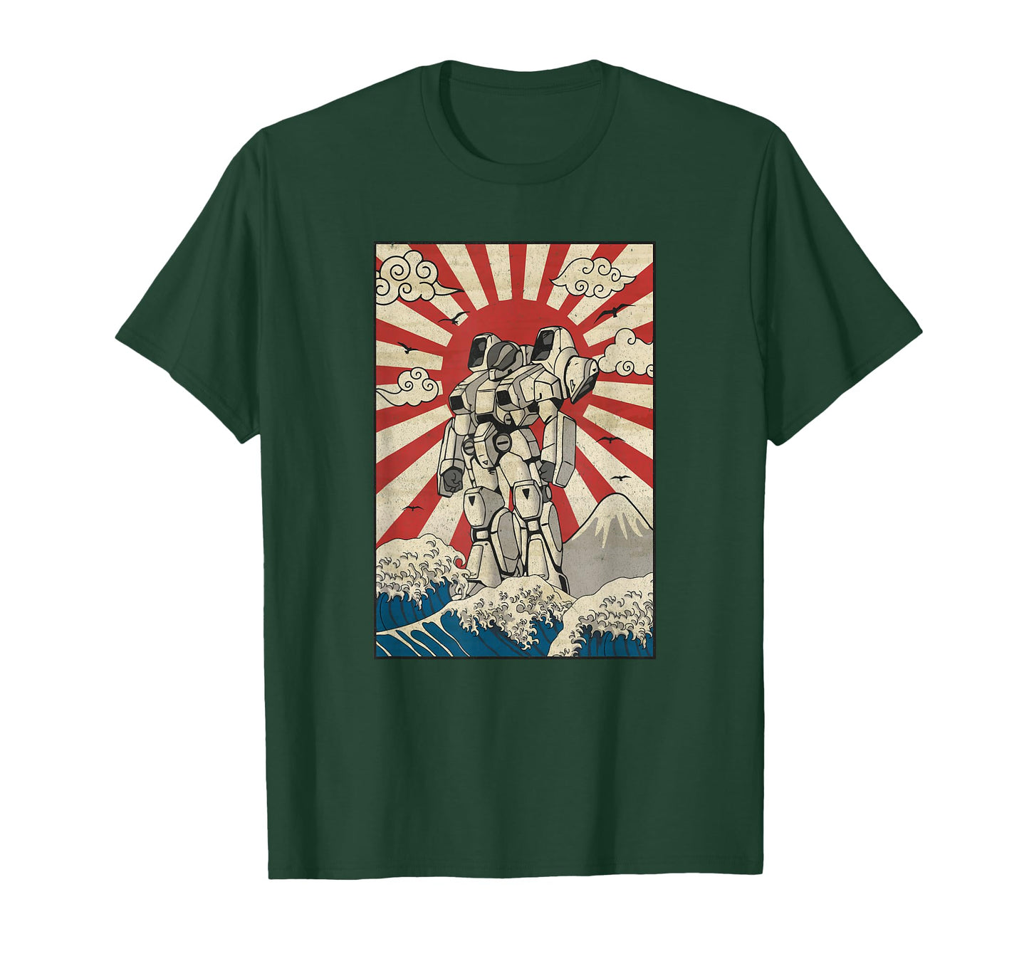 Japanese Mecha Anime Robot Kanagawa Great Wave Manga T-Shirt