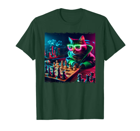 Stylish Cat Playing Chess T-Shirt
