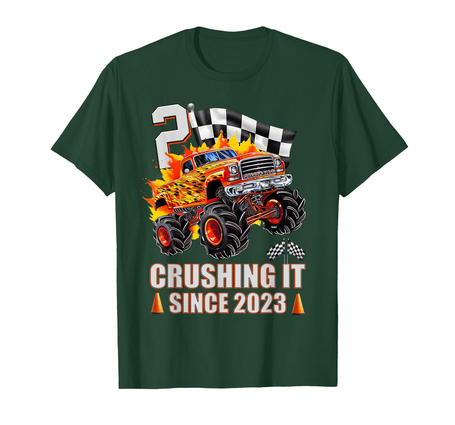 2 Crushing It Since 2023 2nd Birthday Monster Truck Kids T-Shirt