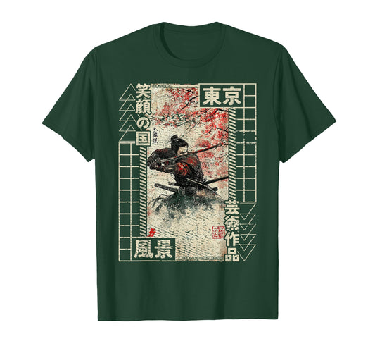 Samurai Men Traditional Japanese Woodblock Ukiyo-e Anime T-Shirt