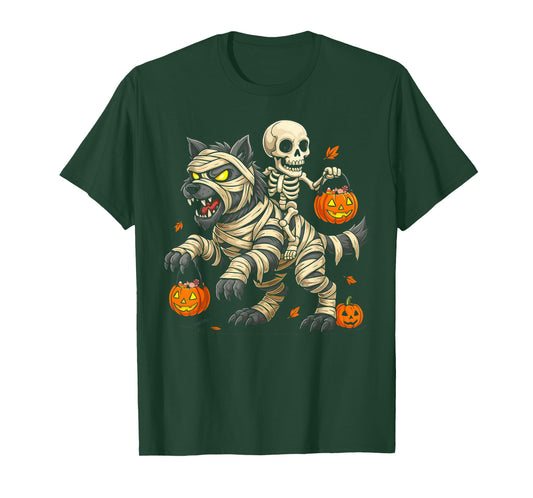 Skeleton Riding Mummy Wolf Halloween Costume Men Women Kids T-Shirt