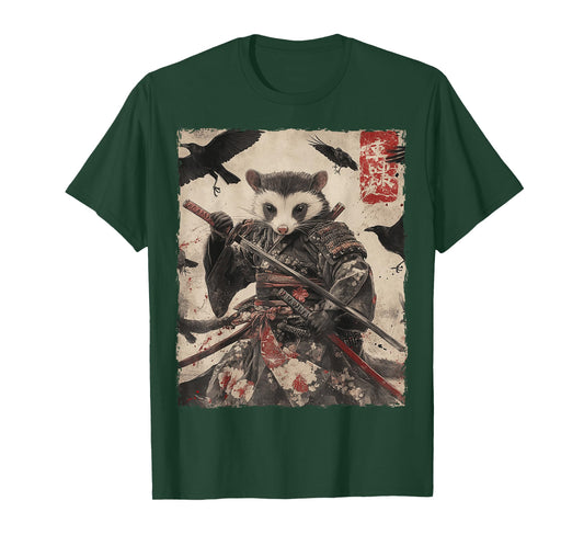 Opossum Possum Samurai Graphic Japanese Warrior Anime T-Shirt