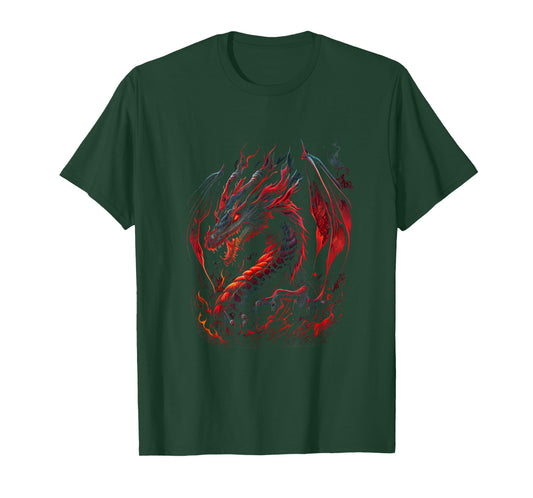 Red Chinese Firedrake Dragon - Dragon Print Art Wear T-Shirt