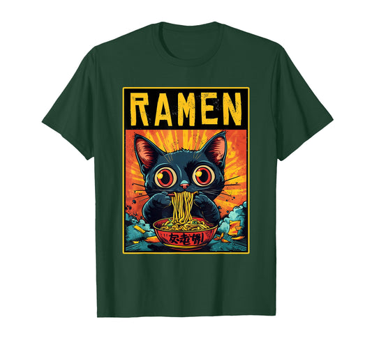 Funny Ramen Cat Tee Japan Anime Manga Kawaii Ramen Noddles T-Shirt