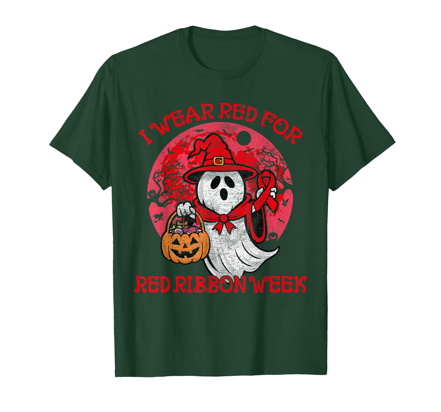 In October We Wear Red Halloween Red Ribbon Week Awareness T-Shirt