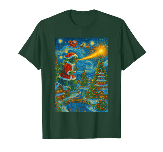 Kaiju Christmas Van Gogh Starry Night Japanese Monster T-Shirt