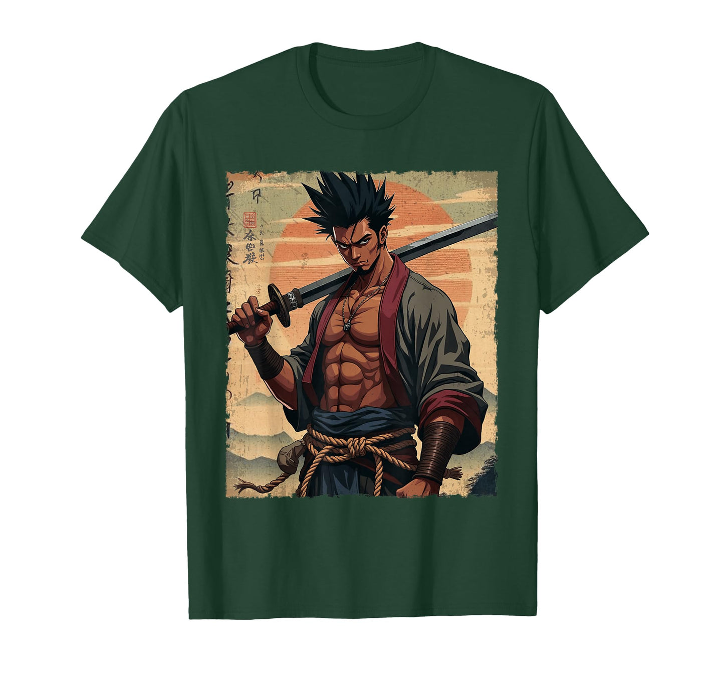 African Samurai Anime Afro American Bushido Warrior Katana T-Shirt