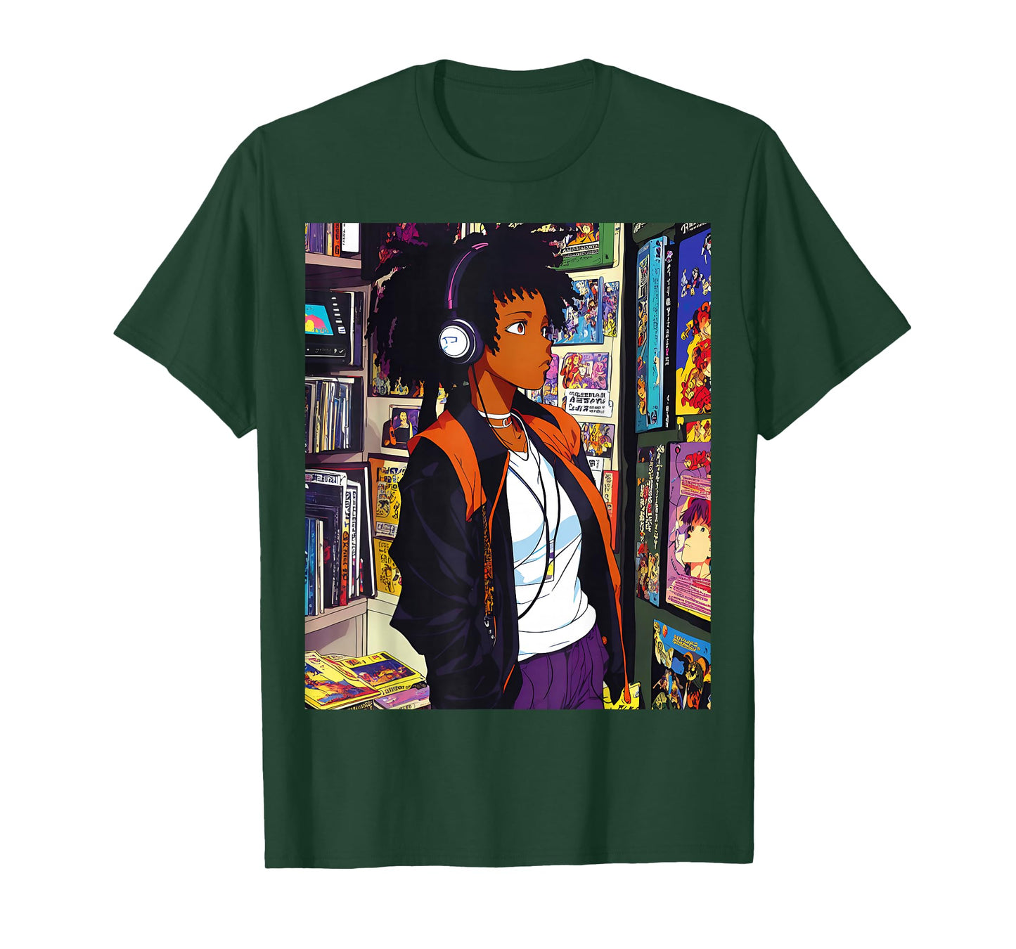 Anime Black Girl Lofi Music 90s Retro Afro Cartoon T-Shirt