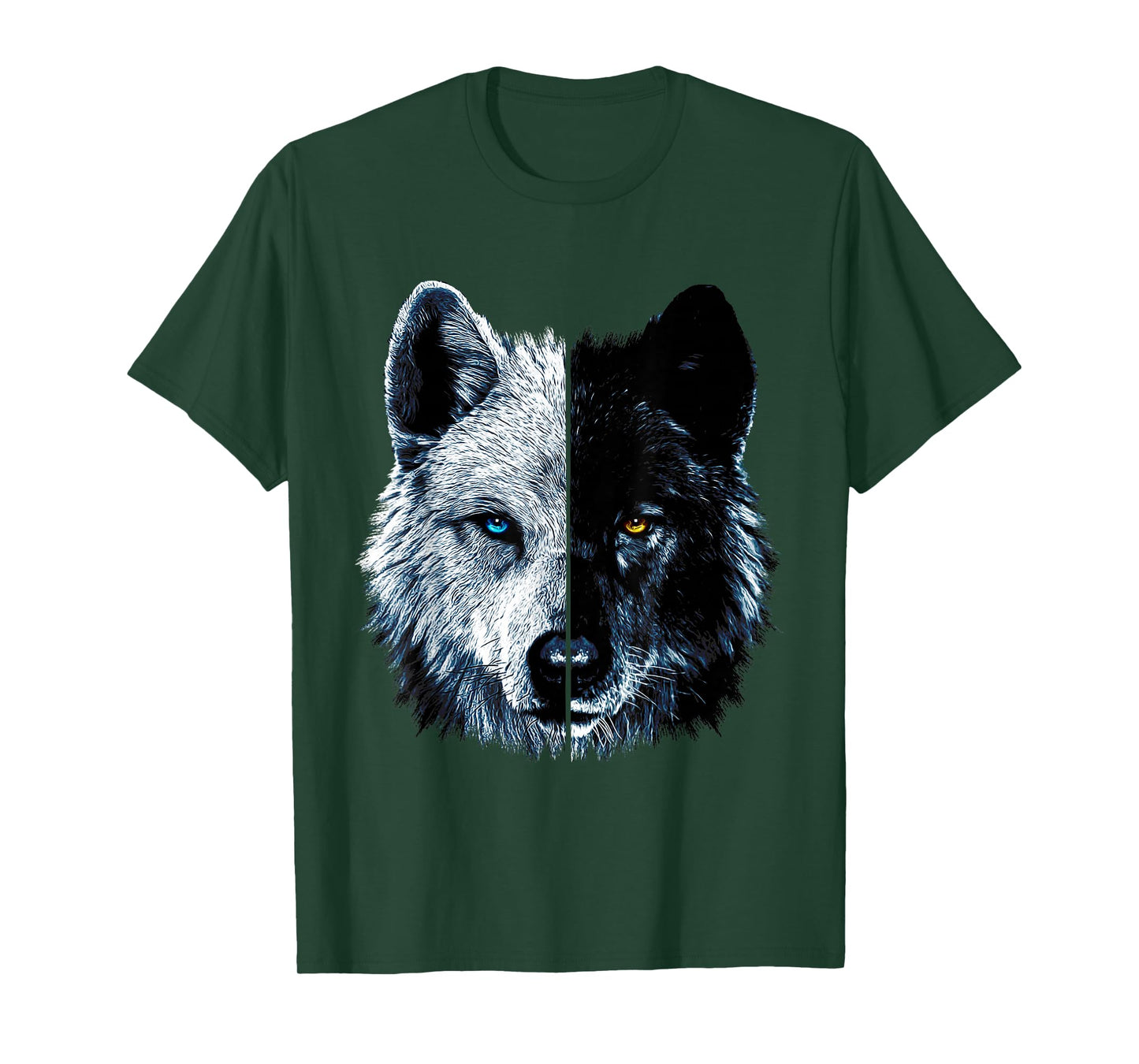 Polar And Black Two Face Wolf Split Face Magical Wolves T-Shirt
