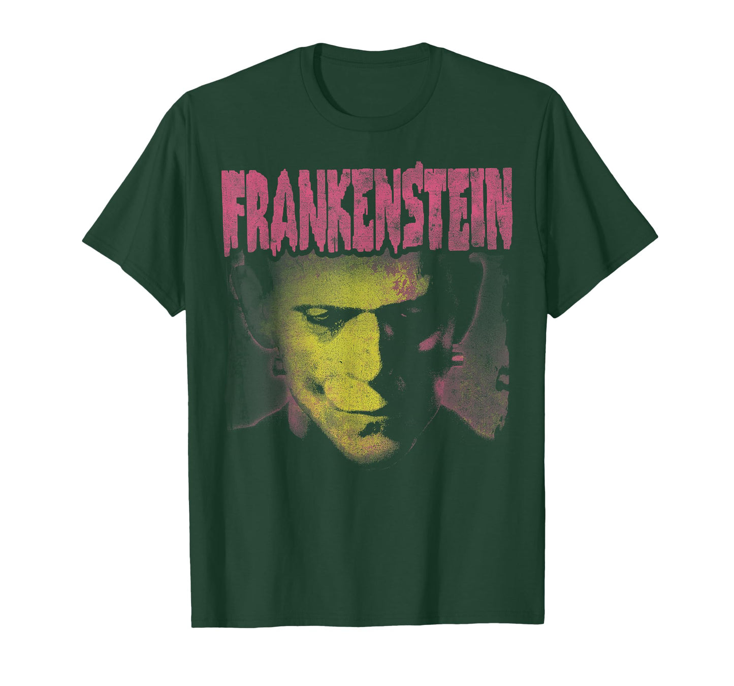 Universal Monsters Frankenstein Pink Splatter Portrait T-Shirt