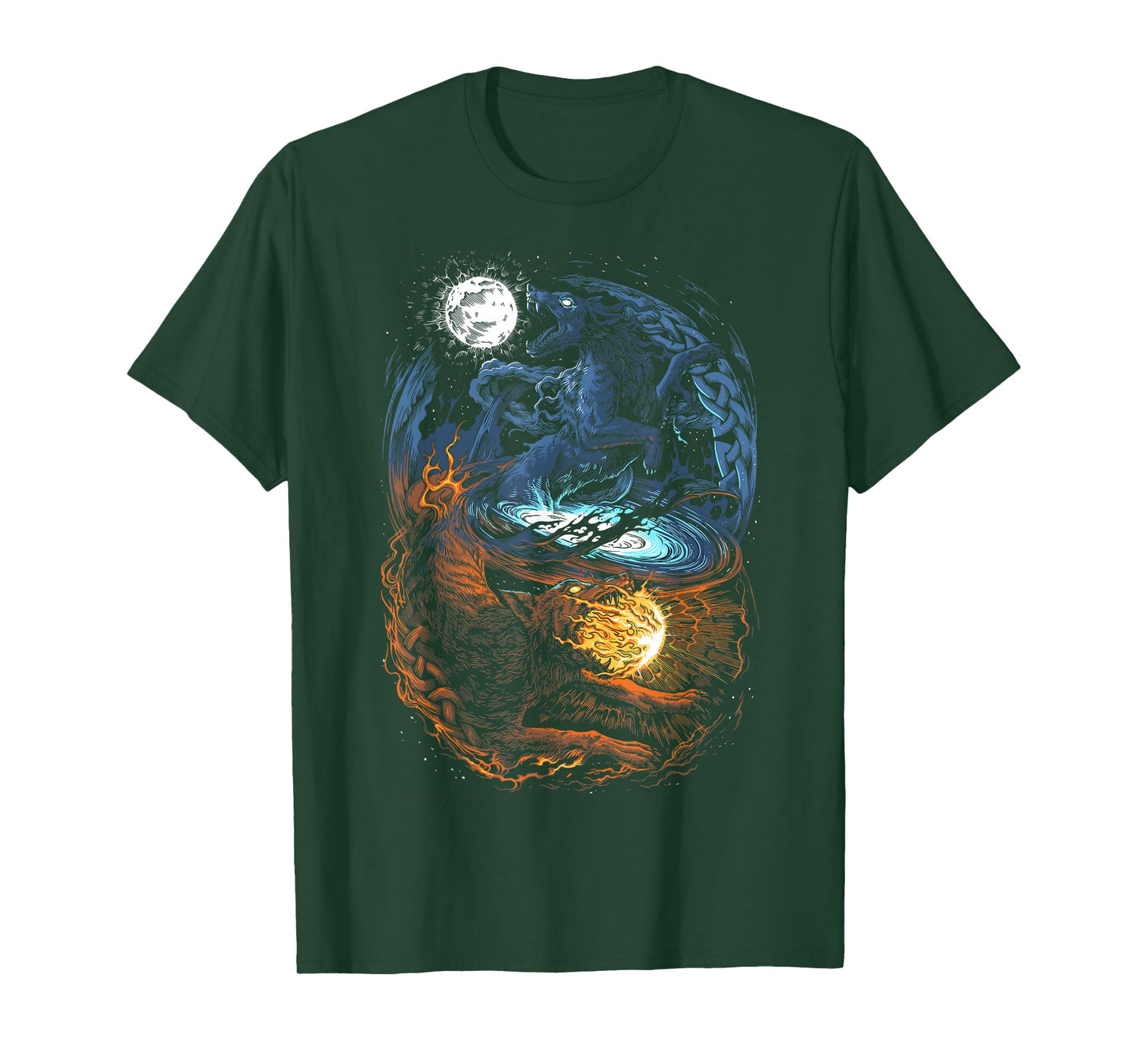 Hati and Skoll - Vikings Norse Mythology - Fenrir Wolf T-Shirt