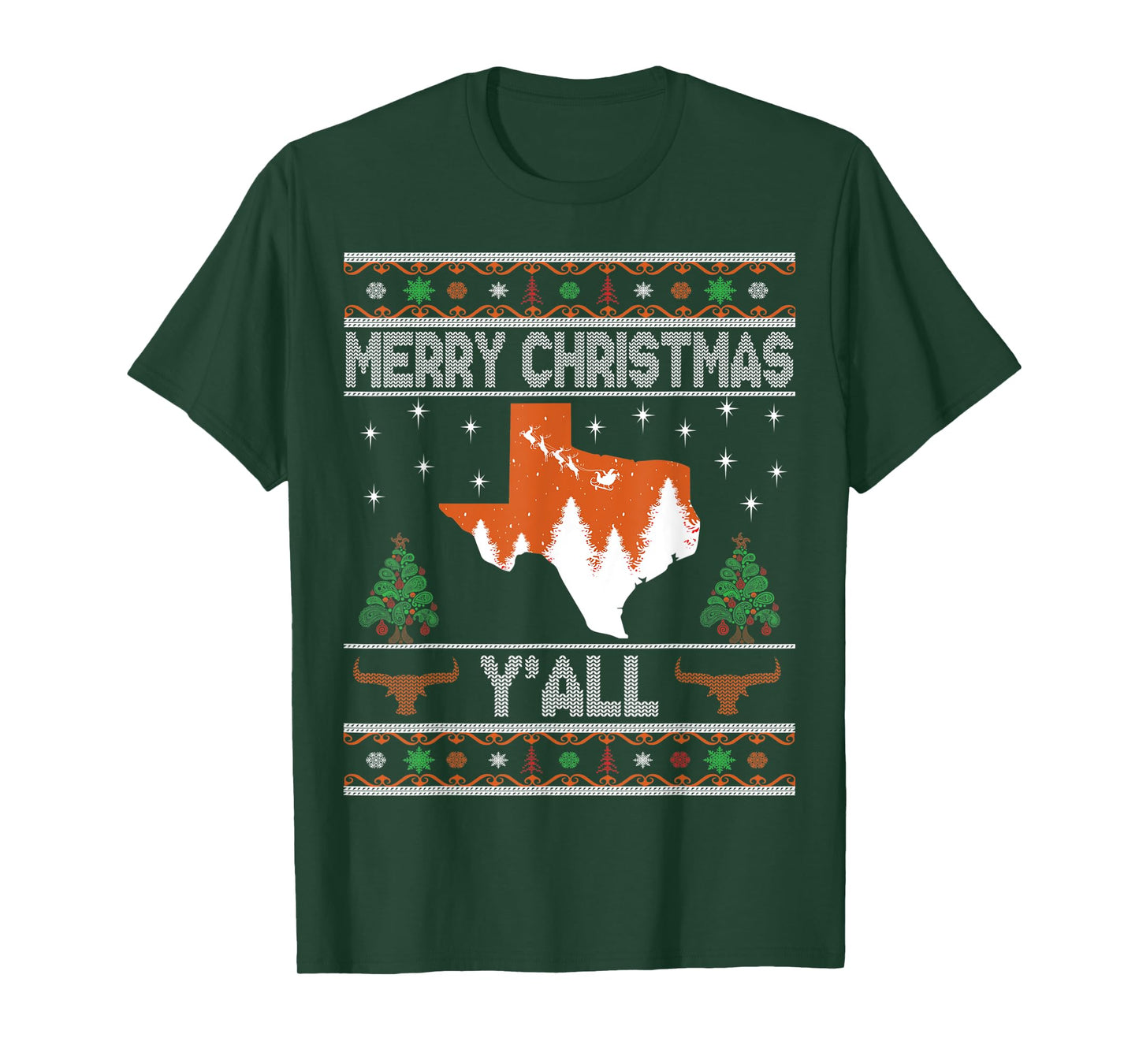 Merry Xmas Y'all Texas Ugly Matching Family Longhorn Sweater T-Shirt