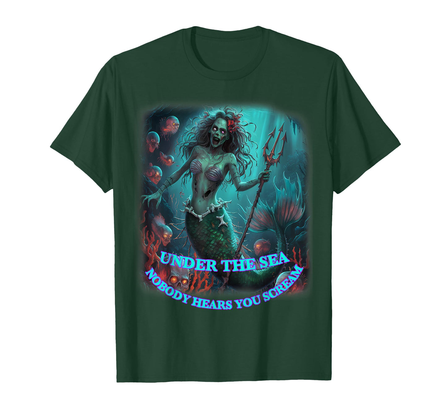 Zombie Mermaid Halloween Spooky Skulls Mermaids Fantasy T-Shirt