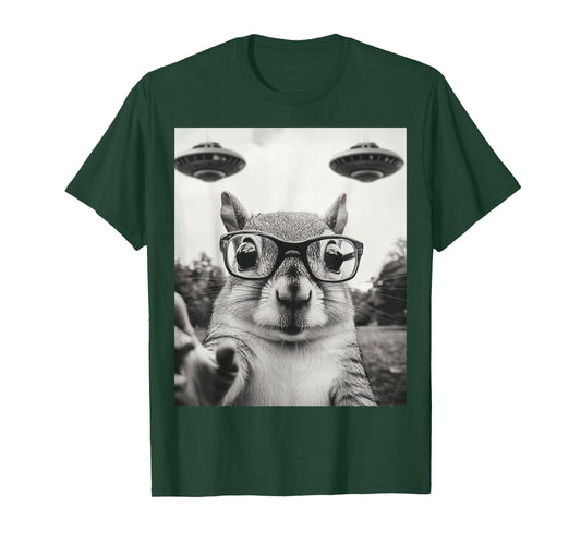 Funny Squirrel Selfie with UFO & glasses Men Women Alien T-Shirt