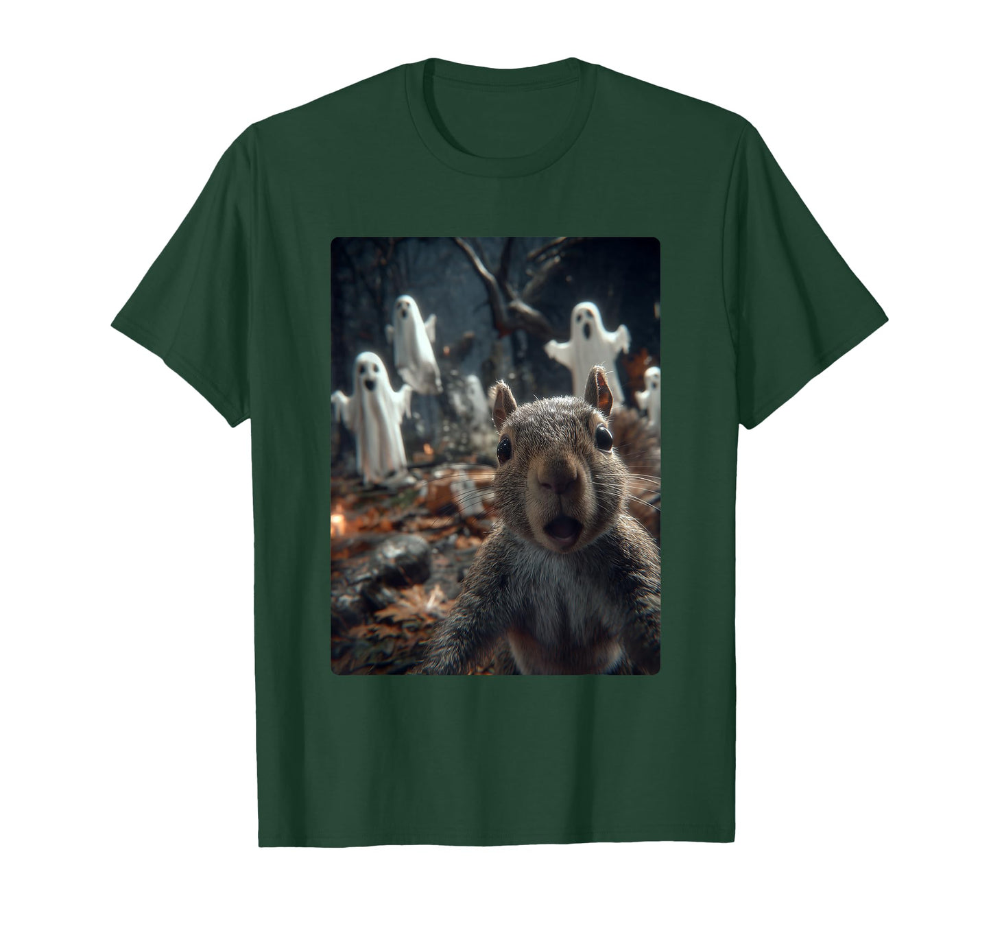 Funny Squirrel Selfie with Ghosts Haunted Forest Halloween T-Shirt