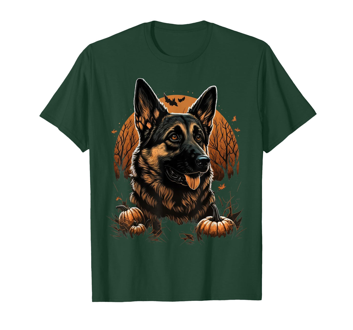 Pumpkin German Shepherd costume on German Shepherd Halloween T-Shirt