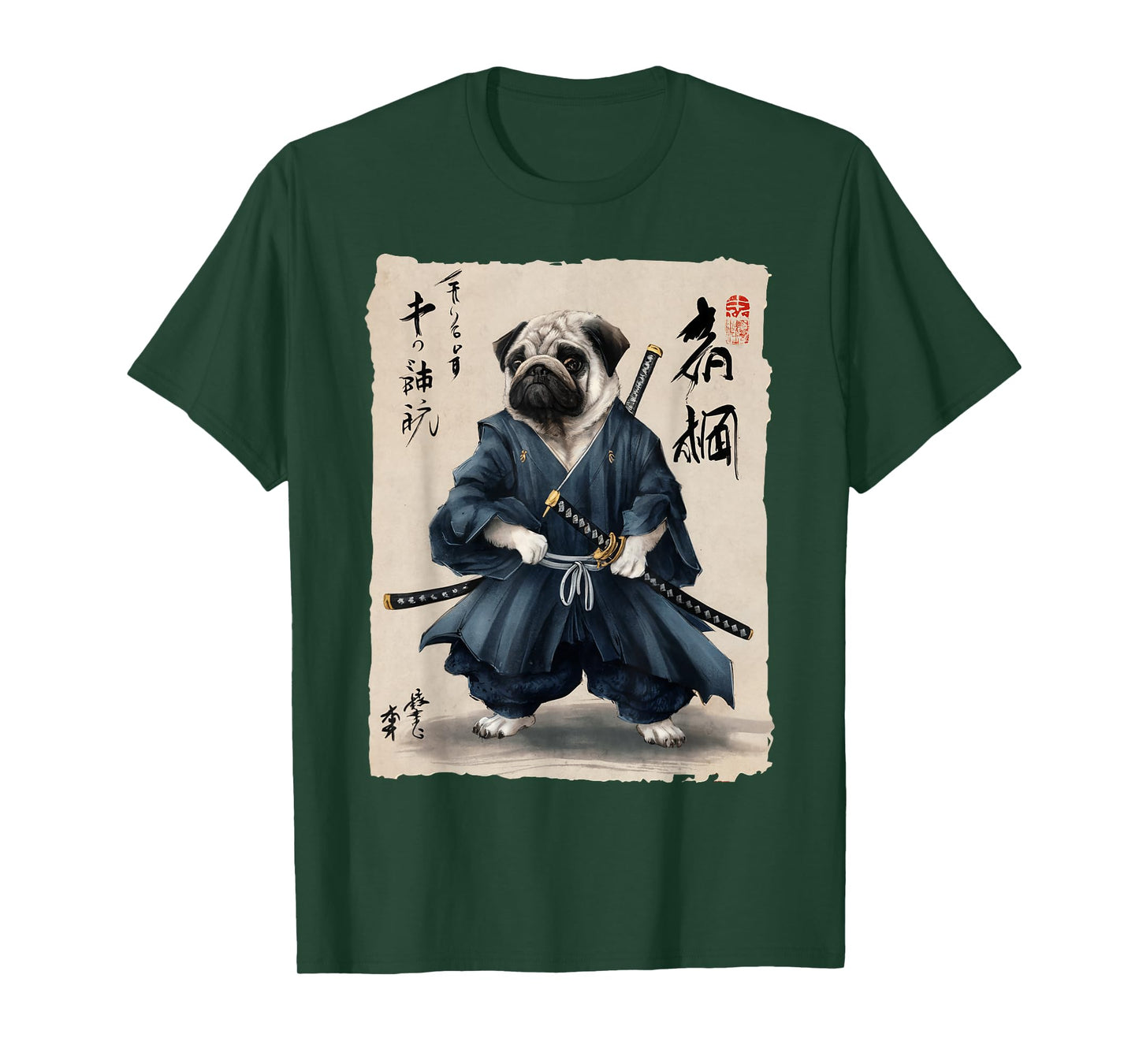 Samurai Pug Japanese Anime Dog Pug Lover Funny for Men Women T-Shirt