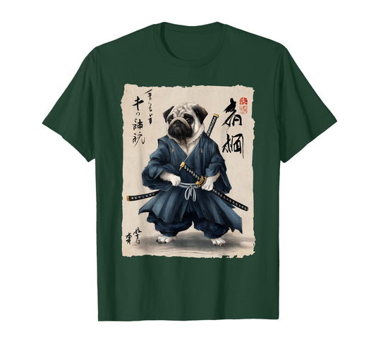 Samurai Pug Japanese Anime Dog Pug Lover Funny for Men Women T-Shirt