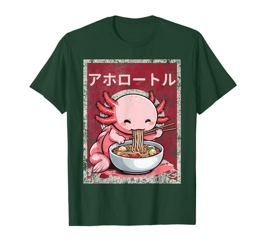 Kawaii Funny Axolotl Eating Ramen Anime Noodle Lover kids T-Shirt