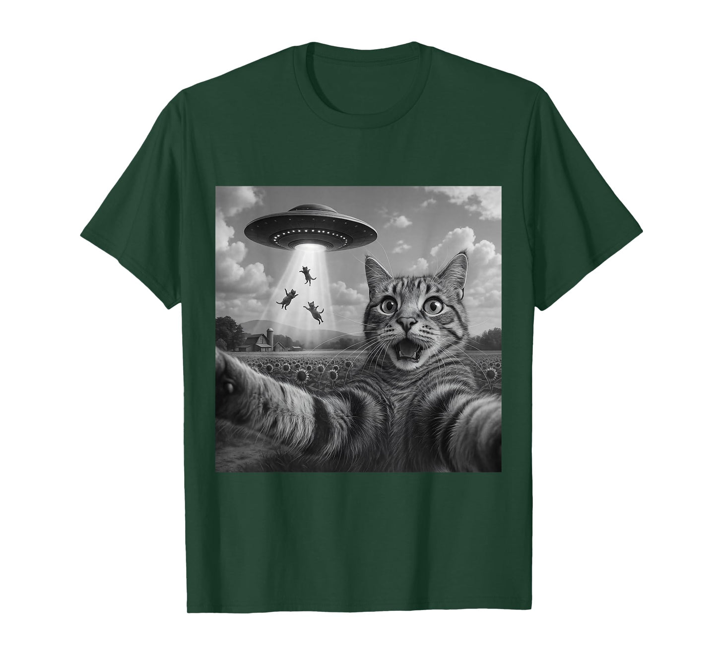 Alien Cat Selfie UFO Gifts Men Women Graphic Tees Funny Cat T-Shirt