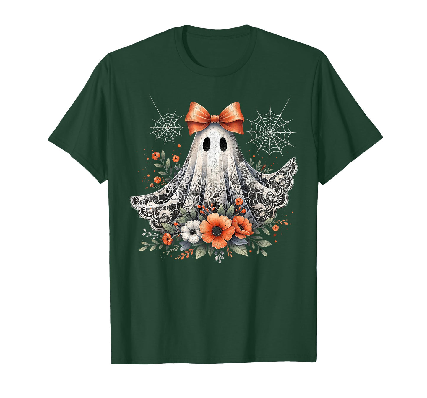 Cute Floral Lace Ghost Boujee Coquette Bow Spooky Halloween T-Shirt