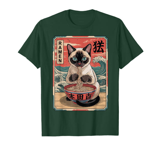 Funny Cat Eating Ramen Kawaii Siamese Cat Lover Gift Men Mom T-Shirt