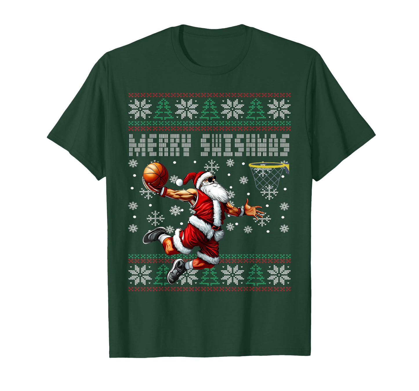 Merry Swishmas Basketball Ugly Christmas Xmas Men Boys Kids T-Shirt