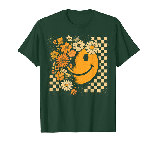 Floral Smile Face Halloween Spooky Vibes Women Teen Girl Kid T-Shirt