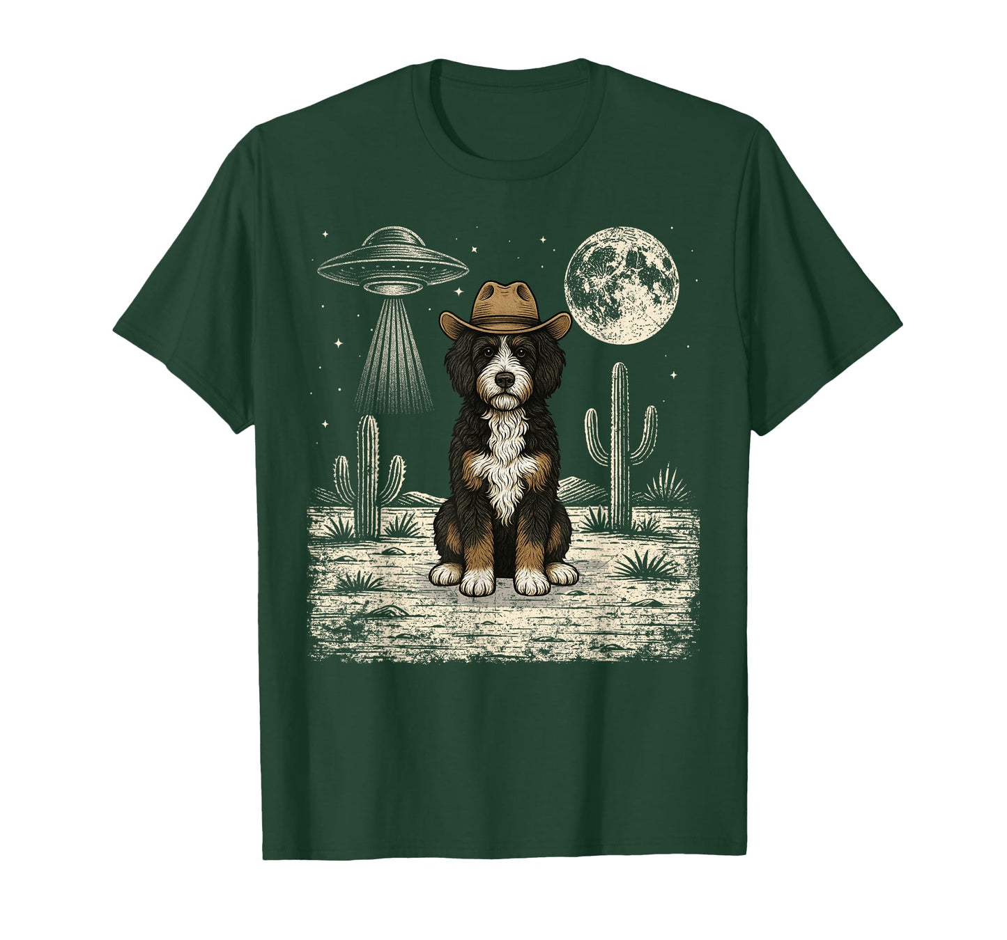 Funny Bernedoodle Cowboy Western Doodle Dog UFO T-Shirt